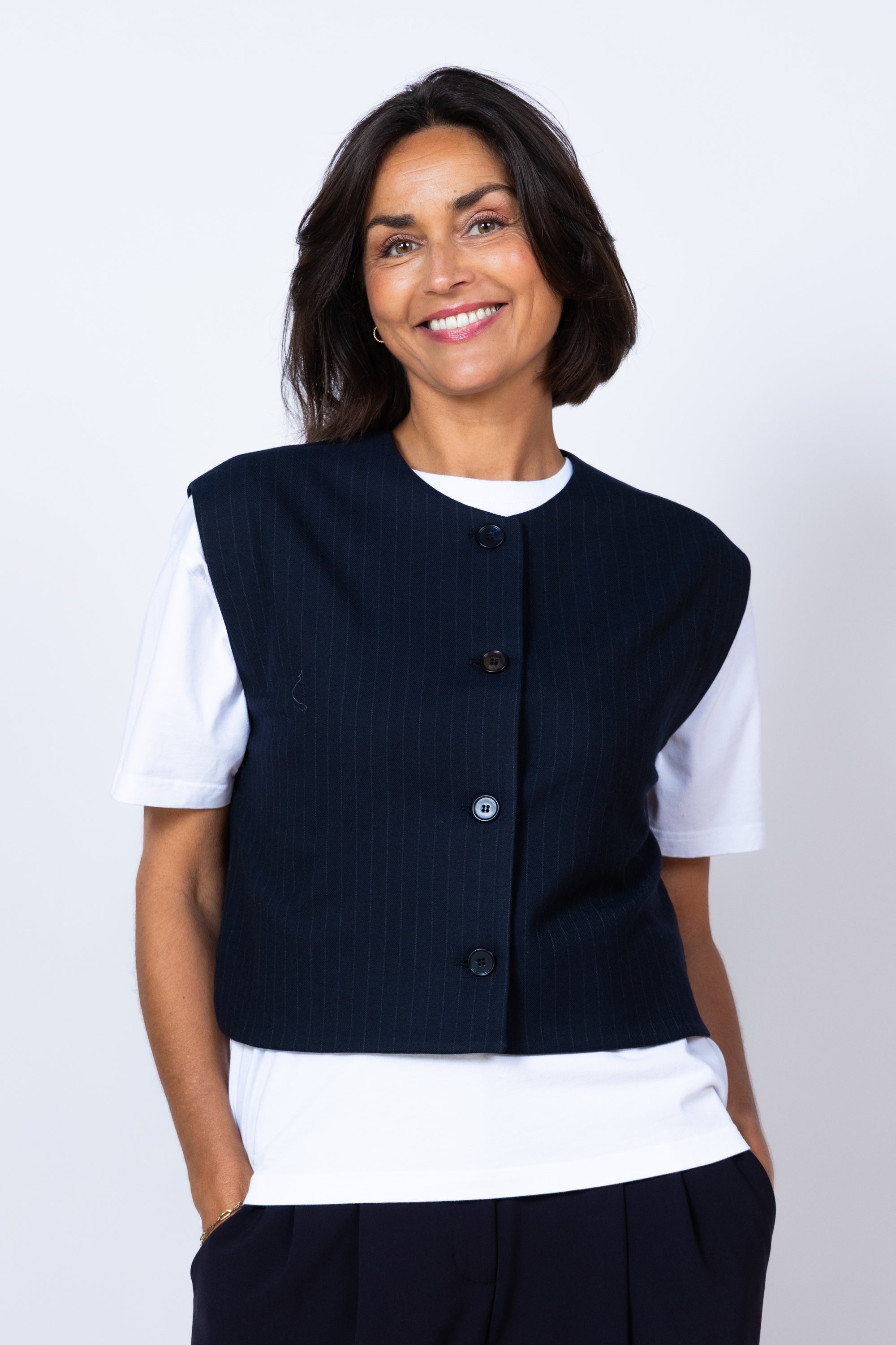 Gilet met knopen - Marine