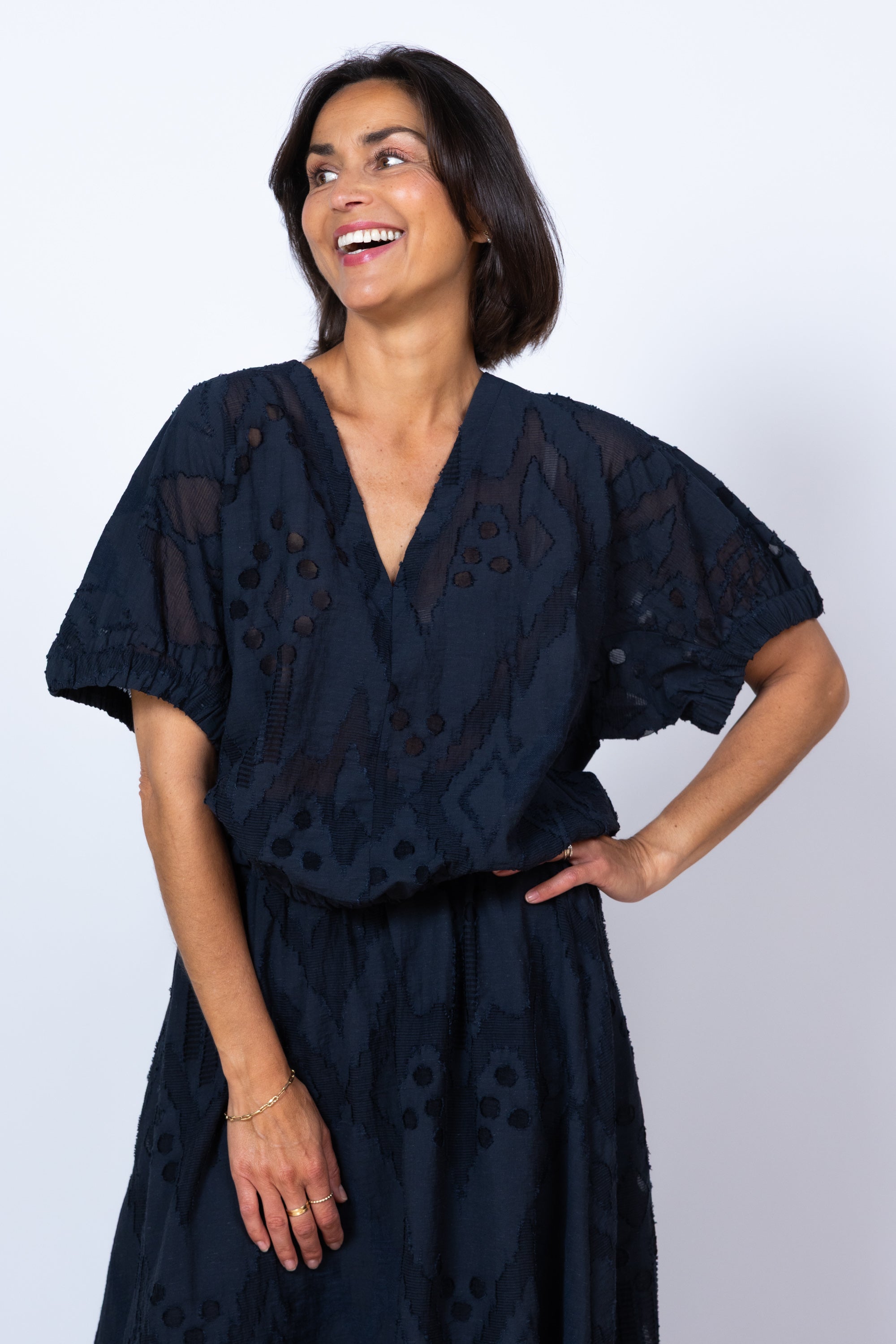 Blouse met structuur - Marine
