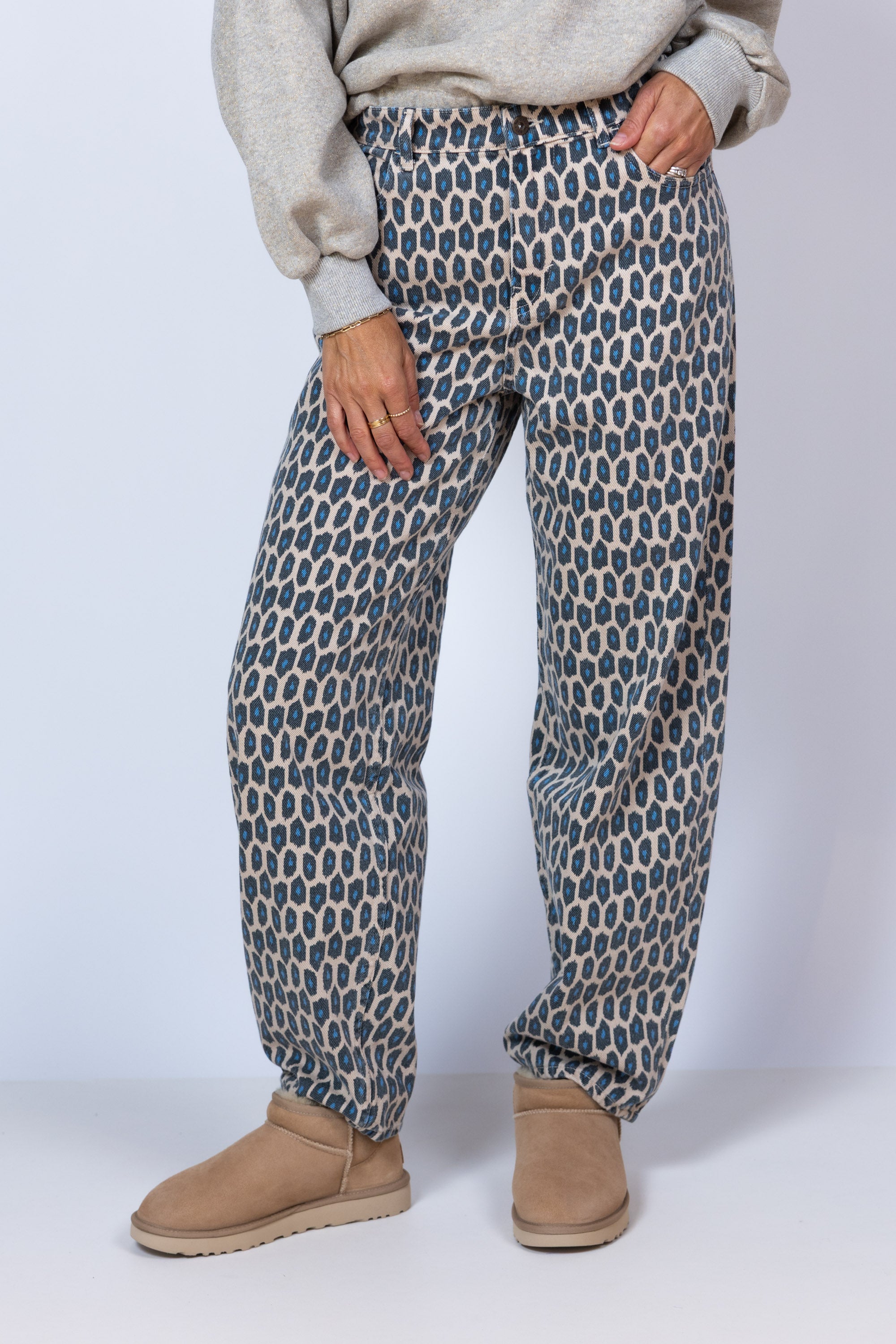 Broek met print - Grijsdenim